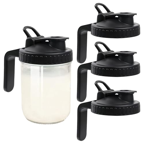 MASON JAR GUPSPOUT-LIDS mit dem Griff wiederverwendbares breites Mund Mason Jar Deckel Kunststoff Flip Cap Deckelleck-vorsichtige luftdichte Dichtung 4pcs Keine Gläser.. von OnIUeZky