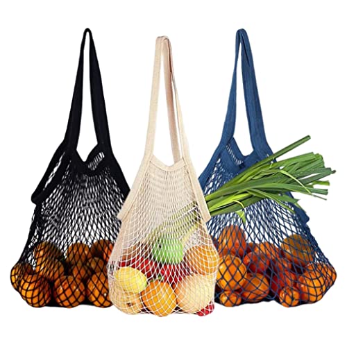 Mesh Einkaufstasche wiederverwendbare Mesh -Lebensmittelbeutel mit langem Griff für Nettoschnur -Einkaufsmarkt für Obstgemüse 3PCs.. von OnIUeZky