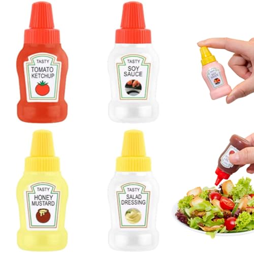 Mini -Sauce -Flasche 4pcs 25mm Squeeze Mini Ketchup Flasche mit Etiketten nachfüllbare Gewürzflaschen und Leckdosen tragbarer Gewürzbehälter oder Lunchbox Arbeitsschule Picknick.. von OnIUeZky
