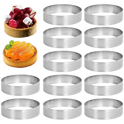 OnIUeZky 12 -pcs Tart Ring Backringe 2 Zoll Edelstahl Round DIY Crumpet Ringe mit Loch glatt polierter Kuchen Muffin -Kuchenring für Küchenbäckerei Dessert Shop von OnIUeZky