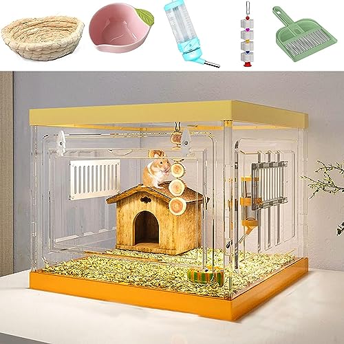 OnSaya Hamsterkäfige und Lebensräume, Kleintierkäfig mit transparenter Acryl-Frontplatte for Zwerghamster, großer Hamsterkäfig mit Zubehör (Size : 45 * 45 * 37CM) von OnSaya