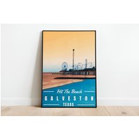 Galveston Texas Beach Vintage Poster, Art Deco, Print, Bunte Wandkunst, Großes Wandbild, Dekoration, Retro Reiseposter von OnTrendPosters