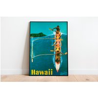 Hawaii Reise Poster, Surfen Vintage Art Deco, Druck, Bunte Wandkunst, Große Wand Kunst Dekor, Retro Poster von OnTrendPosters