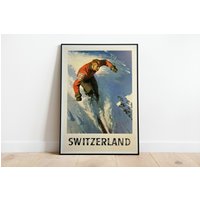 Schweiz Ski Vintage Poster, Art Deco, Print, Bunte Wandkunst, Großes Wandbild, Dekoration, Retro Poster. Schweizer Kunst von OnTrendPosters