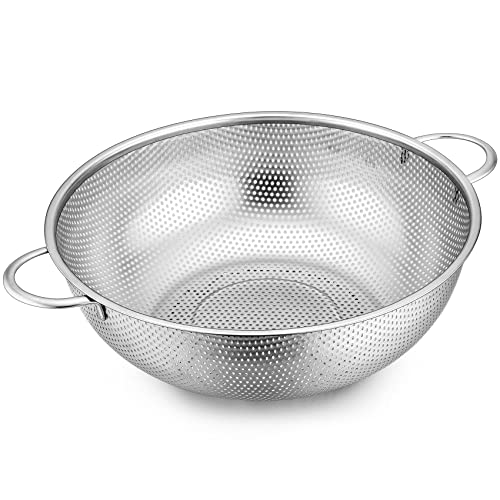 Edelstahlsieb, Onader 5 Quart mikroperforiertes Sieb mit Griff, Metallsieb zum Abtropfen von Spülen, Waschen, Nudeln, Spaghetti, Reis, Gemüse, Obst, strapazierfähig und spülmaschinenfest – 28 cm von Onader