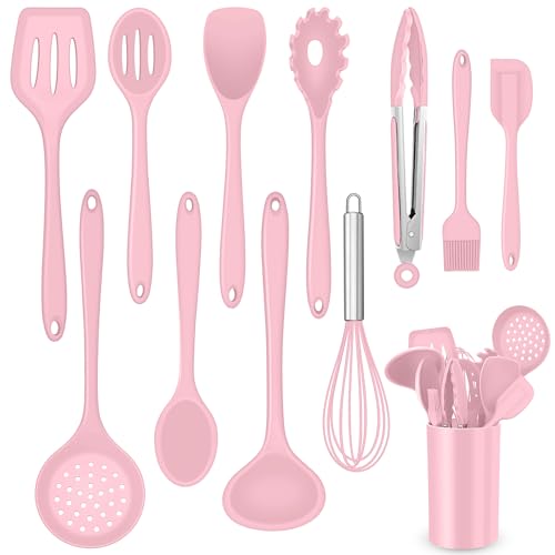 Küchenhelfer Set, Onader 12 teiligs Silikon Kochutensilien Kochbesteck Set, Antihaft Hitzebeständiger Kochgeschirr Küchenutensilien Set mit Utensilienhalter, Spülmaschinengeeignet - Rosa Küchenhelfer Set, Onader 12 teiligs Silikon Kochutensilien Kochbesteck Set, Antihaft Hitzebeständiger Kochgeschirr Küchenutensilien Set mit Utensilienhalter, Spülmaschinengeeignet - Rosa von Onader
