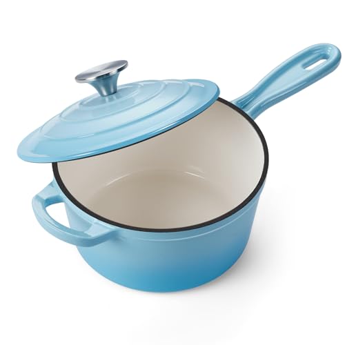 Onader 2 Quart emaillierter Gusseisen-Kochtopf, kleiner Gusseisen-Saucenpfanne, Topf zum Kochen, Emaille Dutch Oven Küchentopf - Seeblau Onader 2 Quart emaillierter Gusseisen-Kochtopf, kleiner Gusseisen-Saucenpfanne, Topf zum Kochen, Emaille Dutch Oven Küchentopf - Seeblau von Onader