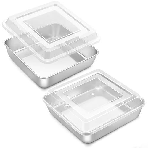 Onader 22,9 x 22,9 cm Backform mit Deckel, quadratische Kuchenform, Edelstahl, Lasagne, Brownie-Pfanne, 2er-Set von Onader