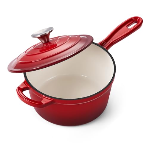 Onader 2QT Stielkasserolle mit Deckel, emailliertes Gusseisen, Saucenpfanne, Topf, kleiner Dutch Oven Kochen, Küchentopf, antihaftbeschichtet & strapazierfähig, Rot Onader 2QT Stielkasserolle mit Deckel, emailliertes Gusseisen, Saucenpfanne, Topf, kleiner Dutch Oven Kochen, Küchentopf, antihaftbeschichtet & strapazierfähig, Rot von Onader