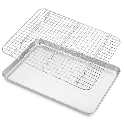 Backblech mit Abkühlgitter, Onader Edelstahl Groß Backform Rechteckig Ofenblech mit Kuchengitter Set, 40,5x30,5x2,5cm, Spülmaschinenfest & Langlebig von Onader