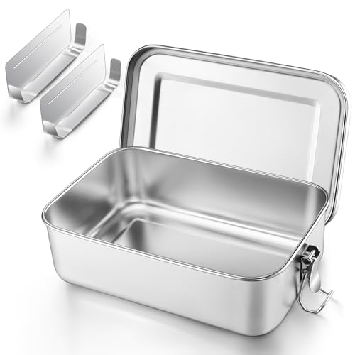 Onader Brotdose mit Fächern, Edelstahl Lunchbox Bento Box Für Kinder Erwachsene, Brotzeitdose mit Abnehmbar Trennwand Für Picknick, Schule and Unterwegs, Auslaufsicher & Spülmaschinenfest - 1400ml von Onader