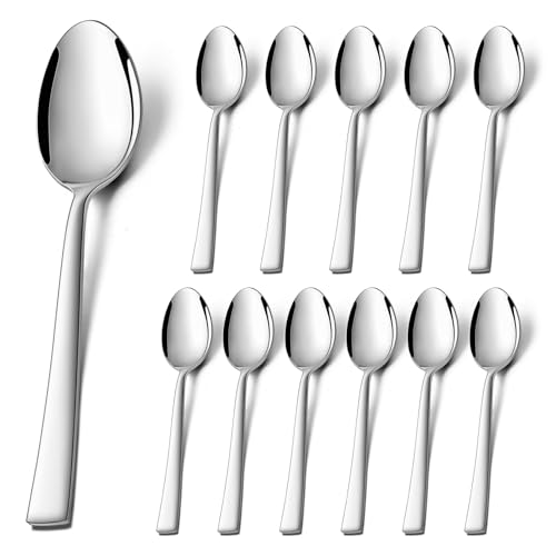 Onader Teelöffel 12 Stück, Edelstahl Kaffeelöffel Esslöffel Set, Klein Löffel mit Quadratischer Griff für Party, Hause, Restaurant, Gesunde & Hochglanzpoliert, Spülmaschinenfest - 14cm von Onader