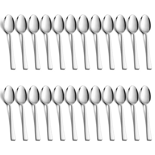 Onader Teelöffel 24 Stück, Edelstahl Kaffeelöffel Dessertlöffel Set, Klein Löffel mit Quadratischer Griff für Party, Hause, Restaurant, Gesunde & Hochglanzpoliert, Spülmaschinenfest - 14cm von Onader