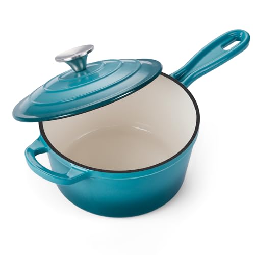 Onader Emaillierte Gusseisen-Saucenpfanne 2QT Stielkasserolle mit Deckel, kleiner Gusseisentopf zum Kochen, Emaille Dutch Oven Antihaft & Strapazierfähig - Dunkles Cyan Onader Emaillierte Gusseisen-Saucenpfanne 2QT Stielkasserolle mit Deckel, kleiner Gusseisentopf zum Kochen, Emaille Dutch Oven Antihaft & Strapazierfähig - Dunkles Cyan von Onader
