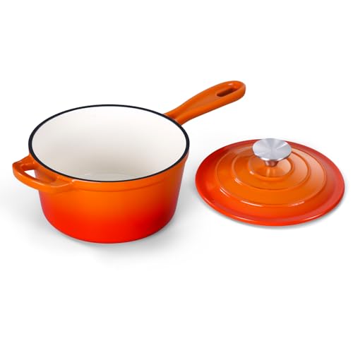 Onader Emaillierter Gusseisen Saucenpfanne Topf 1QT Stielkasserolle mit Deckel Kleiner Emaille Dutch Oven Küche Kochtopf - Sunset Orange Onader Emaillierter Gusseisen Saucenpfanne Topf 1QT Stielkasserolle mit Deckel Kleiner Emaille Dutch Oven Küche Kochtopf - Sunset Orange von Onader