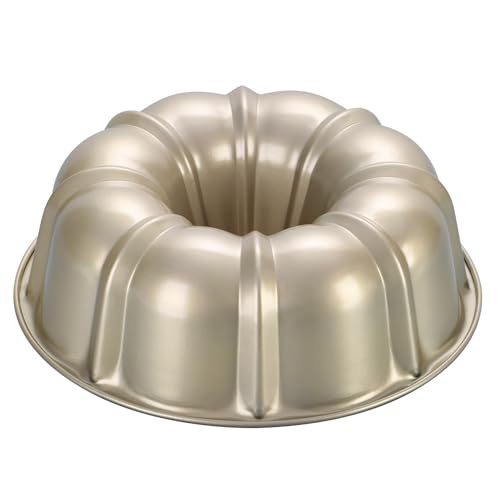 Onader Gugelhupfform, Karbonstahl Gugelhupf Backform mit Antihaftbeschichtung, 25,5cm Rund Kuchenform Napfkuchenform für Kuchen Brot, Gesund & Leicht zu Reinigen - Gold von Onader