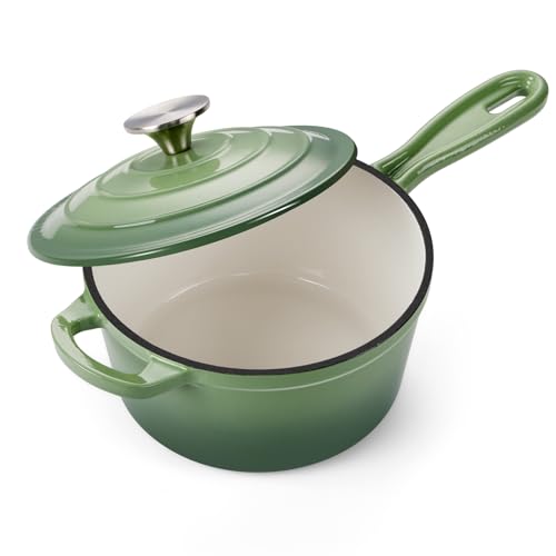 Onader Gusseisen Saucenpfanne Topf 2QT Kleiner Kochtopf mit Deckel Emailliertes Gusseisen Dutch Oven Kochen Küche Topf - Pistaziengrün Onader Gusseisen Saucenpfanne Topf 2QT Kleiner Kochtopf mit Deckel Emailliertes Gusseisen Dutch Oven Kochen Küche Topf - Pistaziengrün von Onader