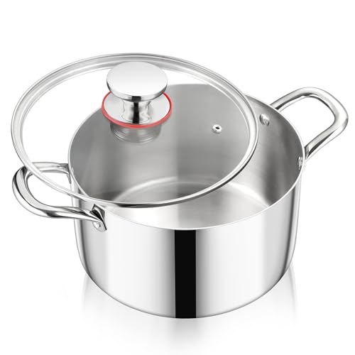 Kochtopf, Onader 3-Lagen Edeastahl Topf Induktion, 5L Kochtöpfe Nudeltopf Suppentopf mit Glasdeckel für alle Herdarten, Gesund & Spülmaschinenfest - 22cm von Onader