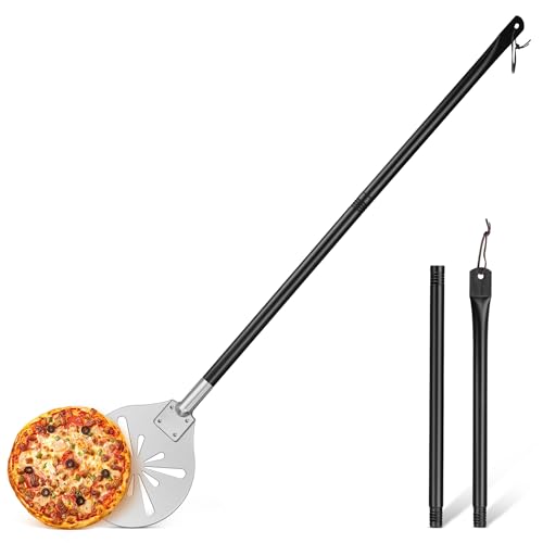 Onader Perforierter Pizzaschieber, Edelstahl Rund Pizzaschaufel, Pizza Schieber mit abnehmbarem Metallgriff für Pizza, Brot, Kuchen, Gesund & Leicht zu Reinigen - 17,8×25,1×107cm von Onader