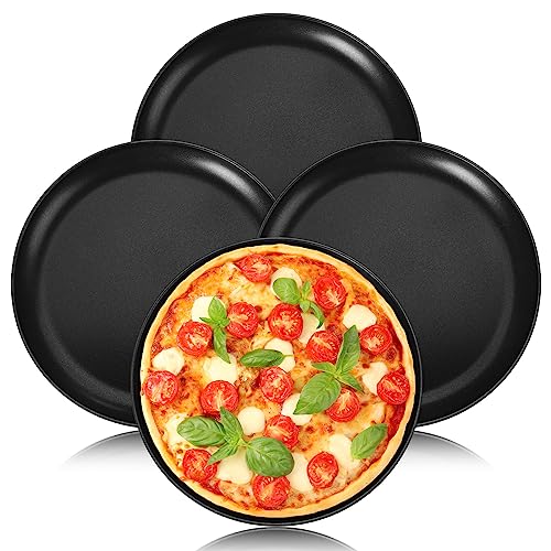 Onader Pizzablech 4er Set, ∅ 26cm Rund Pizzaform für Backen & Servieren, Edelstahl Pizza Backblech mit Antihaftbeschichtung, Ungiftig & Gesund, Langlebig & Leicht zu reinigen von Onader