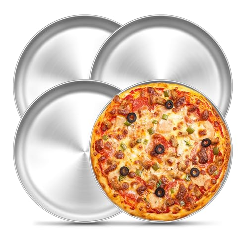 Onader Pizzablech 4er Set, 30cm Edelstahl Pizzaform, Rund Pizza Backblech für Backen, Servieren, Gesund & Spülmaschinenfest, Ungiftig & Einfach zu Reinigen von Onader