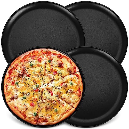 Onader Pizzablech 4er Set, 30cm Rund Pizzaform für Backen & Servieren, Edelstahl Pizza Backblech mit Antihaftbeschichtung, Ungiftig & Gesund, Langlebig & Leicht zu reinigen von Onader