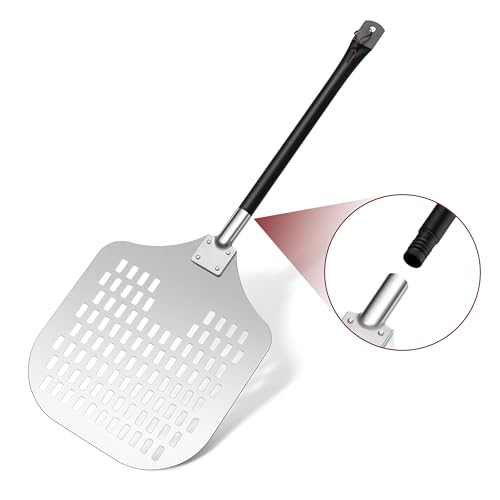 Onader Pizzaschieber, 30,6 x 42,3 cm Großer Fläche Perforierter Pizza Schieberaus Harteloxiertem Aluminium, für Grill Pizzaofen, 12 Zoll Pizzaschaufel mit Abnehmbarem Metallgriff für Pizza Brot Kuchen von Onader