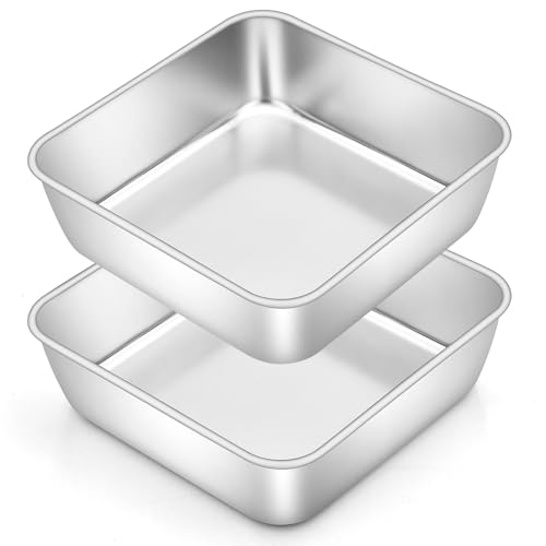 Onader Quadratische Kuchenform, Edelstahl Eckig Auflaufform Backform 2er Set, Perfekt für Kuchen/Brownie/Lasagne, Gesund & Spülmaschinenfest - 15 x 15 x 5cm von Onader