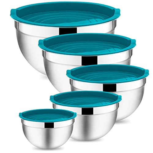 Onader Rührschüssel, 5-Teilig Edelstahl Salatschüssel Schüssel Set mit Luftdichtem Deckel, Perfekt für Backen/Kochen/Zubereitung, Stapelbar & Spülmaschinenfest, 4.6/2.8/1.6/1.2/0.7L - Blau Onader Rührschüssel, 5-Teilig Edelstahl Salatschüssel Schüssel Set mit Luftdichtem Deckel, Perfekt für Backen/Kochen/Zubereitung, Stapelbar & Spülmaschinenfest, 4.6/2.8/1.6/1.2/0.7L - Blau von Onader
