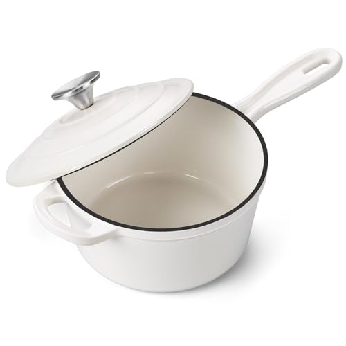 Onader Stielkasserolle Dutch Oven Emailliertes Gusseisen Saucenpfanne Topf mit Deckel Kleiner Kochtopf Antihaftbeschichtet & Ofenfest - Weiß Onader Stielkasserolle Dutch Oven Emailliertes Gusseisen Saucenpfanne Topf mit Deckel Kleiner Kochtopf Antihaftbeschichtet & Ofenfest - Weiß von Onader