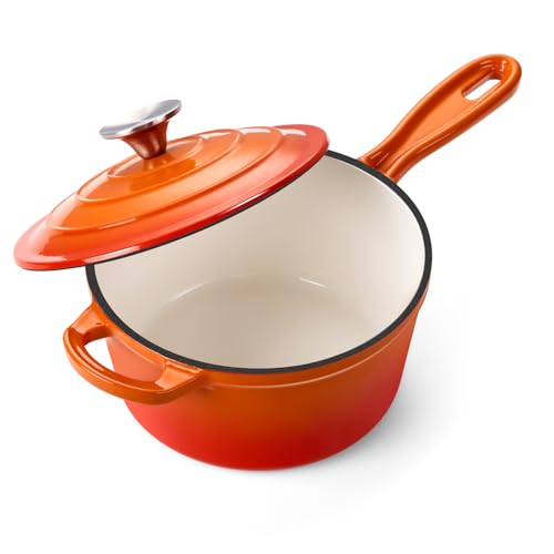 Onader Stielkasserolle mit Deckel, emailliertes Gusseisen, Stielkasserolle, kleiner Kochtopf, Emaille, Dutch Oven Topf, antihaftbeschichtet, Sunset Orange Onader Stielkasserolle mit Deckel, emailliertes Gusseisen, Stielkasserolle, kleiner Kochtopf, Emaille, Dutch Oven Topf, antihaftbeschichtet, Sunset Orange von Onader