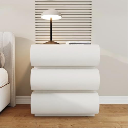 Onaninso Nachttisch mit 3 Massivholz-Schubladen, abgerundetes Design & PU-Leder Oberfläche, Moderner Beistelltisch für Schlafzimmer, Weiß von Onaninso