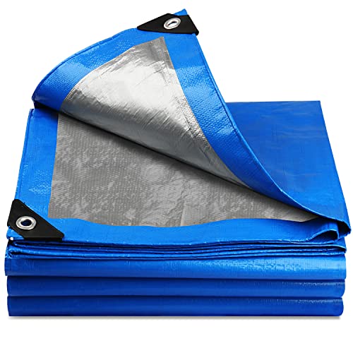 Onarway Abdeckplane, 4 m x 5 m, dick, wasserdicht, strapazierfähig, 110 g/m², mit verstärkten Ösen, Abdeckplane für Mehrzweck-Einsatz im Freien, Blau von Onarway