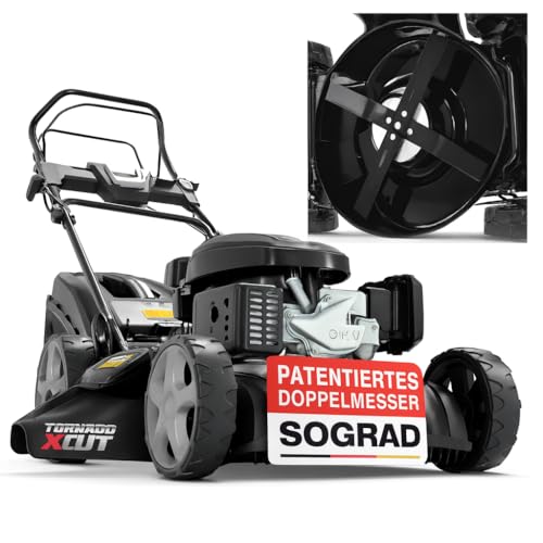 ONBEST Benzin Rasenmäher 5IN1 - Starke 6,5 PS, 4 Klingenschneidsystem & Sograd – 4 Takt Motor – 196 cm³ Hubraum – E-Start – 53 cm Schnittbreite – 60L Fangkorb – Radantrieb – Seitenauswurf von Onbest