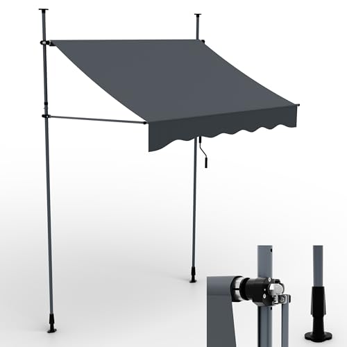 ONBEST Klemmmarkise aufrollbar in 3 Größen – 200/300 / 400 cm breit – Balkonmarkise ohne Bohren für Balkon & Terrasse – Handkurbel – Sonnenschutz, Regenschutz & Sichtschutz (Anthrazit, 2m x 1,2m) von Onbest