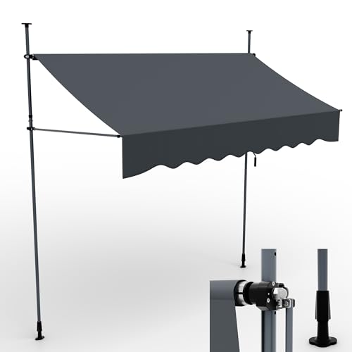 ONBEST Klemmmarkise aufrollbar in 3 Größen – 200/300 / 400 cm breit – Balkonmarkise ohne Bohren für Balkon & Terrasse – Handkurbel – Sonnenschutz, Regenschutz & Sichtschutz (Anthrazit, 3m x 1,2m) von Onbest