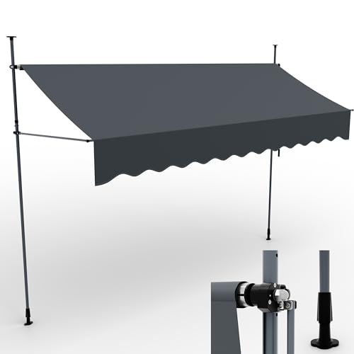 ONBEST Klemmmarkise aufrollbar in 3 Größen – 200/300 / 400 cm breit – Balkonmarkise ohne Bohren für Balkon & Terrasse – Handkurbel – Sonnenschutz, Regenschutz & Sichtschutz (Anthrazit, 4m x 1,2m) von Onbest