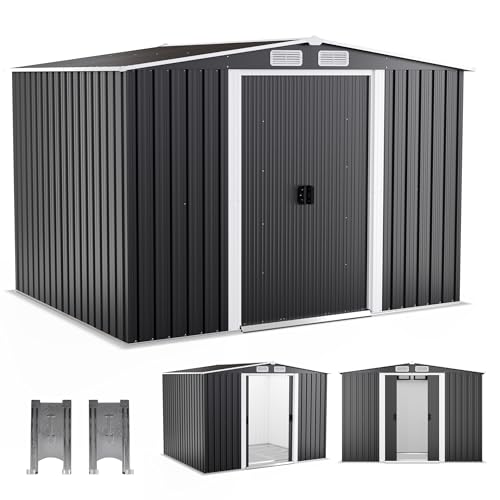 ONBEST Premium Metall Gerätehaus mit Fundament & Schiebetür – Geräteschuppen Gartenhaus Metallgerätehaus in anthrazit – 3 Größen zur Wahl (5,3m2) von Onbest