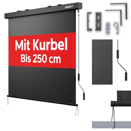 ONBEST Senkrechtmarkise außen & innen - ausziehbar in 2 Größen – 250 x 160 cm / 250 x 180 cm – Sichtschutz für Balkon & Terrasse – Handkurbel – Sonnenschutz, Windschutz (Anthrazit, 160 x 250cm) von Onbest