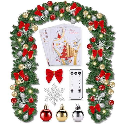 ONBEST Weihnachts-Girlande 5m mit Beleuchtung 100 LEDs warmweiß – Fernbedienung, Timer, 7 Lichteffekte – Weihnachtsdeko Tannengrün mit Lichterkette & Deko für In- & Outdoor (5 Meter von Onbest
