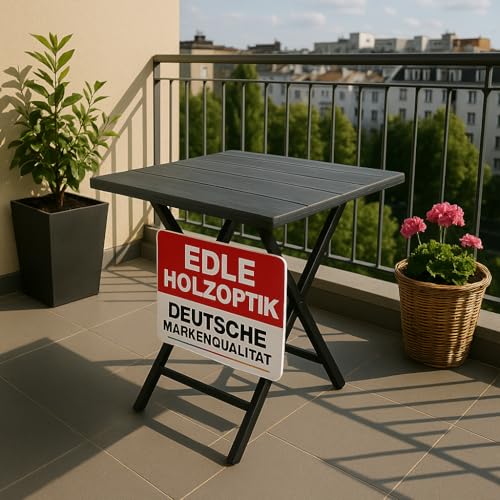 Onbest Balkontisch mit Holz Optik – klappbar – Campingtisch aus robustem Kunststoff – 80 kg Belastbarkeit – für Balkon, Garten & Terrasse – wetterfest – eckig – 56x61 cm von Onbest