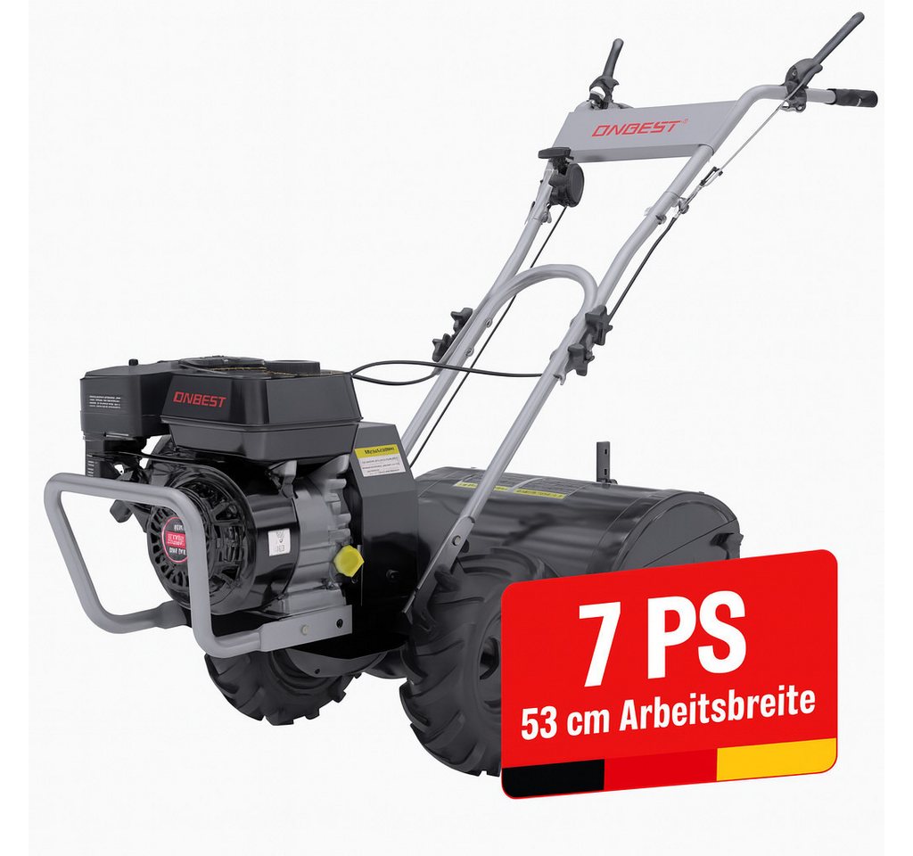 Onbest Benzinmotorhacke T4150 mit Frontbügel, 53 cm Arbeitsbreite, 5,6 PS, 35 cm Arbeitstiefe, 212 cm³ Onbest Benzinmotorhacke T4150 mit Frontbügel, 53 cm Arbeitsbreite, 5,6 PS, 35 cm Arbeitstiefe, 212 cm³ von Onbest