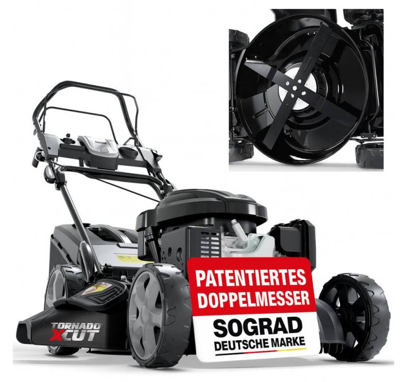 Onbest Benzinrasenmäher 5in1 mit Radantrieb Elektrostart Tornado X-Cut, 53.00 cm Schnittbreite, 6,5PS, Doppelmesser mit Sograd von Onbest