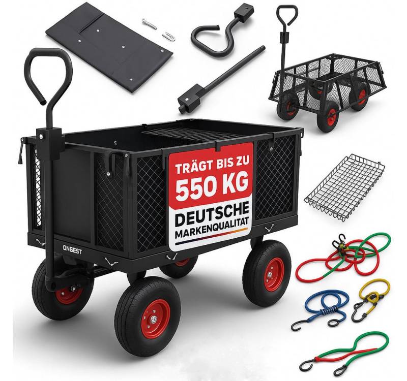Onbest Bollerwagen Gitterwagen mit 12 Spanngummis klappbar, bis 550 kg, 205 Liter Volumen, Wasserabweisende Innentasche von Onbest