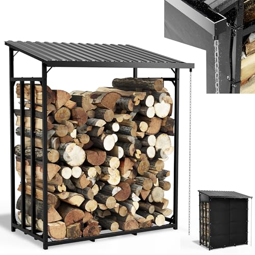 Onbest Innovation, Brennholzregal mit Regenrinne, Regenkette und Wetterschutz – Kaminholzregal Metall mit Dach für außen – in 2 Größen – Stapelhilfe – Holzlager (185x70x185 cm) von Onbest