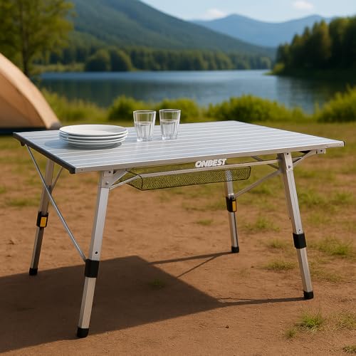 Onbest Campingtisch klappbar für 2 Personen – Leichter Alu-Klapptisch mit Netztasche und Tragetasche – Ideal für Camping, Garten, Angeln und Outdoor von Onbest