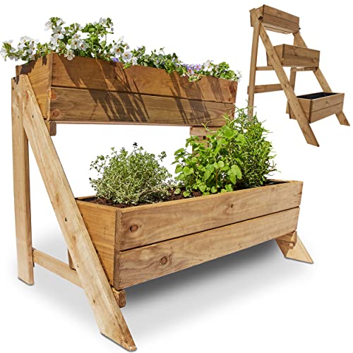 Onbest Hochbeet – aus FSC Holz – perfekt für Garten/Terrasse/Balkon – mit 2 oder 3 Blumenkästen und Innenvlies – Kräuterregal 51/92 cm hoch, 62/44 cm lang – Vertikalbeet, Blumenkasten von Onbest