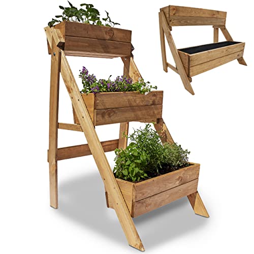 Onbest Hochbeet – aus Holz – perfekt für Garten/Terrasse/Balkon – mit 2 oder 3 Blumenkästen und Innenvlies – Kräuterregal 51/92 cm hoch, 62/44 cm lang – Vertikalbeet (Hochbeet 3 Kästen) von Onbest