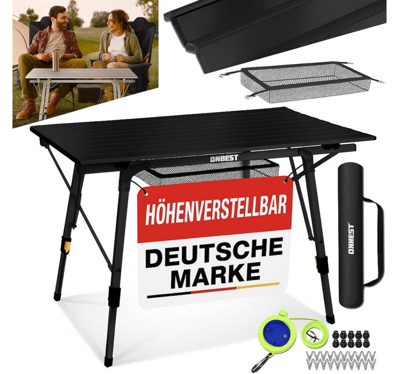 Onbest Klapptisch Norderney mit Wäscheleine 20x Wäscheklammern Netztasche, Tragetasche, höhenverstellbar, 100 x 70 cm (B x T) von Onbest