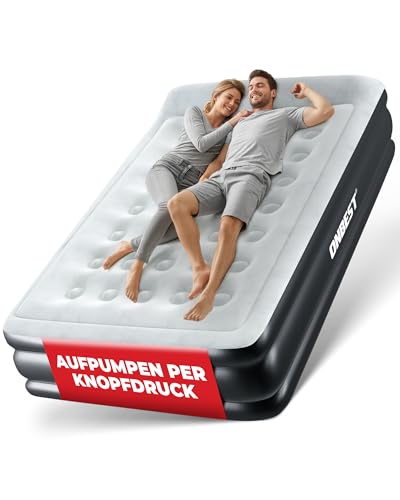 Onbest Luftbett selbstaufblasend – für 2 Personen – 203 x 152 x 46 cm -Luftmatratze mit elektrischer Pumpe – aufblasbares Gästebett in 3-5 Minuten – integriertes Kopfkissen (Schwarz) von Onbest